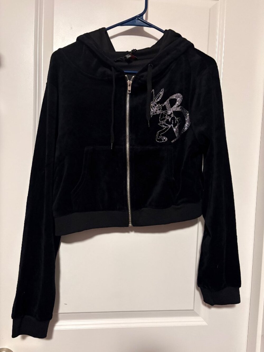 Dolls Kill x Looney Tunes Bugs Bunny What's Up Doc Velour Rhinestone Hoodie XXL